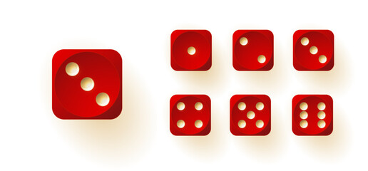 Dice collection. Game dice. Dice in realistic design from one to six. Vector