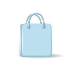 3D shopping bag. Blue realistic bag on white background. Online shopping concept. Vector illustration.