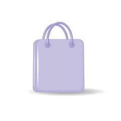 3D shopping bag. Violet realistic bag on white background. Online shopping concept. Vector illustration.