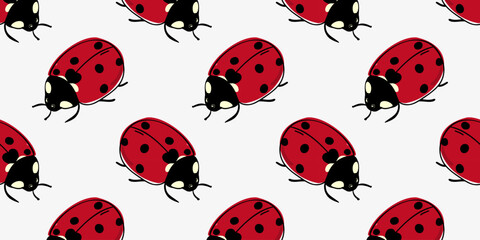Fototapeta premium Seamless pattern with ladybug. Doodle vector illustration