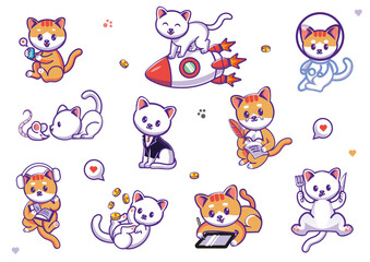 Cute Vector Cat Kitten Collection Social Media Illustration Set