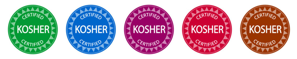 Set of Kosher food products labels, badges or logos. Round icon. Sticker design. Stamp