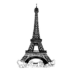 Eiffel Tower. Paris Landmark. Landscape of Paris. Vector Hand-drawn Sketch Illustration