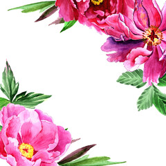 
Watercolor pink peonies in a congratulatory frame.