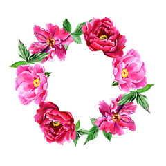 
Watercolor pink peonies in a congratulatory frame.