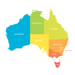 Australia political map of administrative divisions - obrazy, fototapety, plakaty