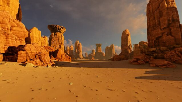 Movement in the desert among the stone cliffs