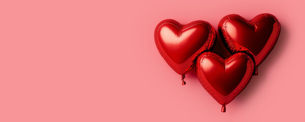 Red Heart Balloons on Pink Background, Isolated, Valentine's Day Concept, Social Media, Banner, Wallpaper, Copy Space, Generative AI