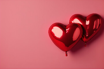 Red Heart Balloons on Pink Background, Isolated, Valentine's Day Concept, Social Media, Banner, Wallpaper, Copy Space, Generative AI