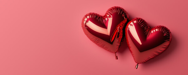 Red Heart Balloons on Pink Background, Isolated, Valentine's Day Concept, Social Media, Banner, Wallpaper, Copy Space, Generative AI