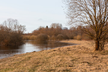 Lake landscapes from a boat in early Baltic spring
