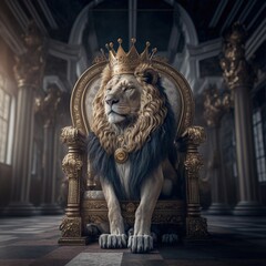 A lion wearing a crown in the old castle. Generative AI - obrazy, fototapety, plakaty