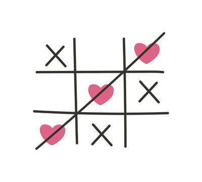 Decorative xox game illustration with cute hearts, vector design for fashion, poster, card and sticker prints