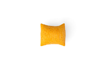 Salty bacon chips isolated on white background. Puff crisps or snacks with spices.