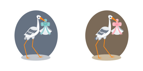 The stork carries a baby in its beak. Vector illustration