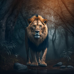 Obraz premium Powerful Lion in Jungle - Ai Generated Artwork