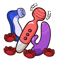 Cartoon illustration of adult toys with flowers.
