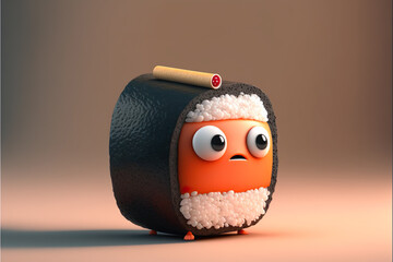 cute sushi character ,isolated background- ai generative