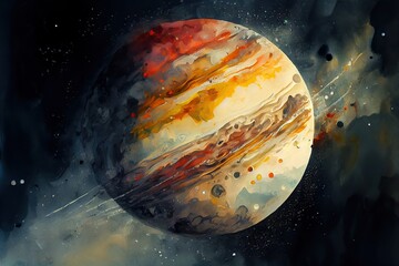 Obraz na płótnie Canvas Jupiter. Water colour painting. Generative AI art.