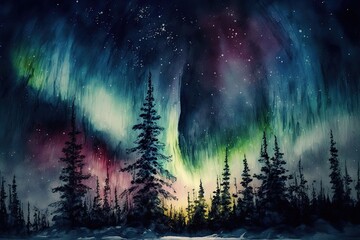 Northern Lights Watercolour PaintingGenerative Art