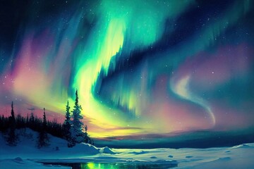 Northern Lights Watercolour PaintingGenerative Art