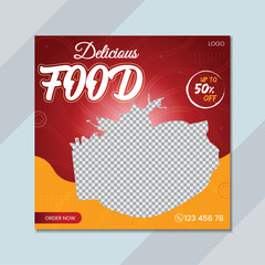 Food social media post template with plate. Food menu banner social media post. Editable social media templates for promotions on the Food menu. Set of social media story and post frames.