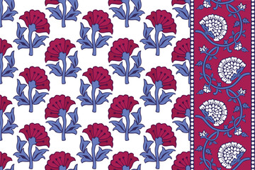 SPRIG FLORAL WITH BORDER PATTERN IN BLOCK PRINT DETAIL SEAMLESS PATTERN EDITABLE FILE