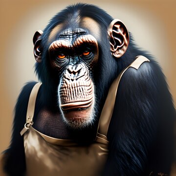 Chimpanzee Portrait, Generative AI Illustration