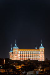 Fototapeta premium Toledo Alcazar castle closeup long shot view at night