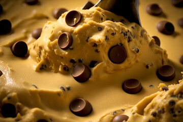 chocolate chip cookie dough batter made by generative ai - obrazy, fototapety, plakaty