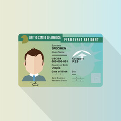 American dream. A green card vector work, officially known as a Permanent Residence Card