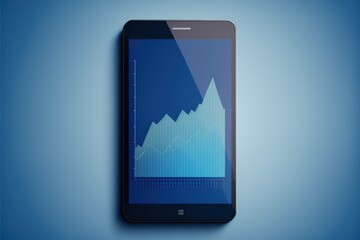 Graph illustration on iphone cell phone screen, blue background. Generative AI