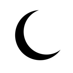 New thin moon. Half moon in night sky. Black crescent isolated on white background. Icon new moon. Simple shape outline. Silhouette graphic element. Logo sleep. Moonlight clipart. Vector illustration © Omeris