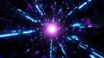 Exploding Neon Light Data Tunnel