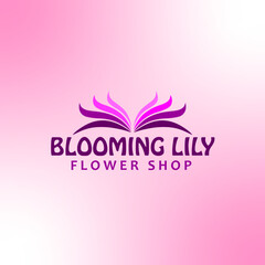 Flower Shop Blooming lily Logo pink vector in flat style