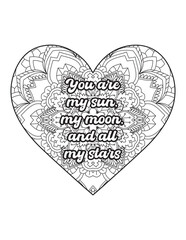 Heart Mandala flower for adult coloring book.Coloring for adults and kids. quotes Coloring. Coloring page with heart. Valentines day card. love quotes.valentines day quotes.love.Heart Mandala.
