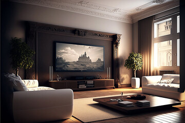 sala de estar moderna com televisor grande 