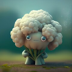 Cute cauliflower character, Generative AI