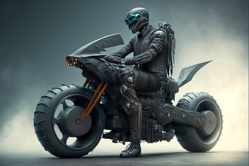 Obraz na płótnie Canvas motoqueiro futurista com moto tecnologicamente avançada 
