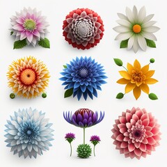 Collection Beautiful 3D color flowers Isolated on white background , Use for visualization in architectural design or garden decorate