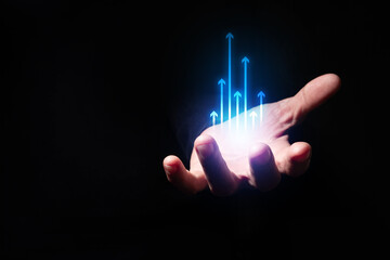 mano, frontale, frecce, concetto di marketing, 