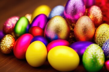 Fototapeta na wymiar High-Resolution Image of a Luxurious Easter Eggs with Gems and Golden Details Scene Background, Perfect for Adding a Touch of Luxury, Festivity and Color to Any Design Project