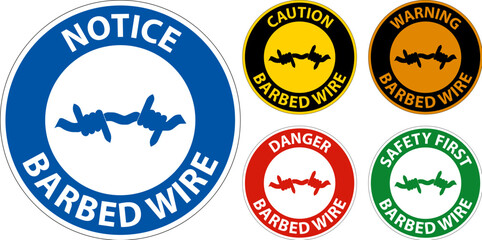 Caution Sign Barbed Wire On White Background