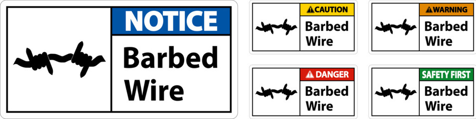 Caution Sign Barbed Wire On White Background