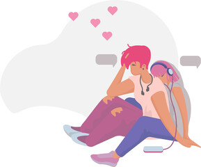 Obraz na płótnie Canvas LGBT couple spending time together, listening music