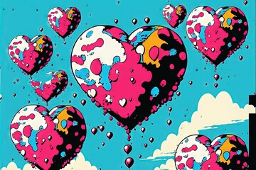 Pretty hearts for Valentine's day in pop art style