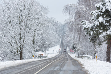 sunny, snowy winter day in the countryside