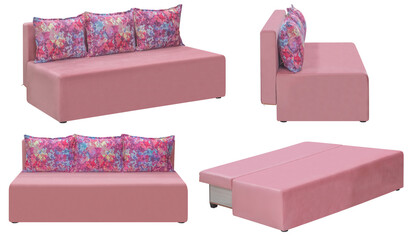 Folding sofa. Isolated from the background. In different angles. Interior element