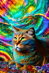 cat with colorful background