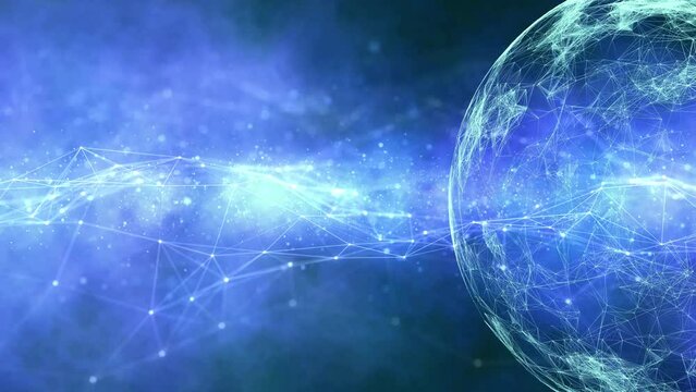 Looping digital cyberspace sphere network lines animation. Concept artificial intelligence background.